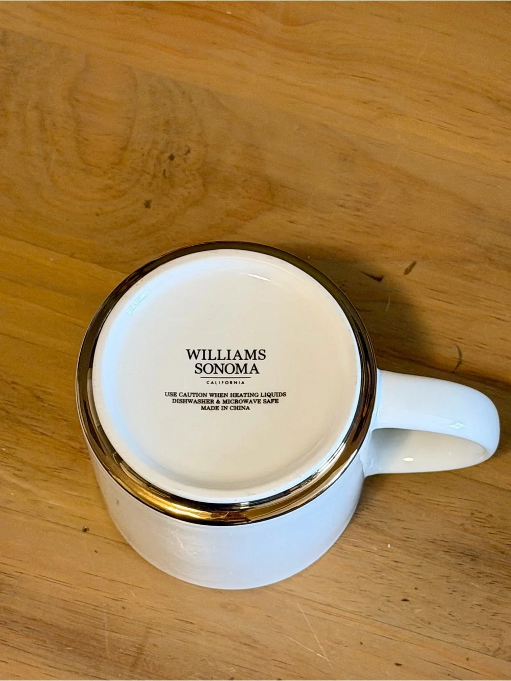 Williams Sonoma White Ceramic Mug with Gold 'R' Monogram